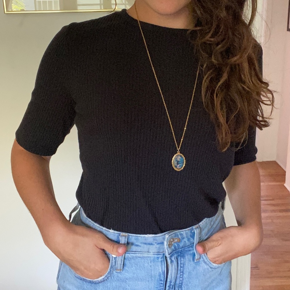 Madewell black knit top w/ keyhole back (size M)